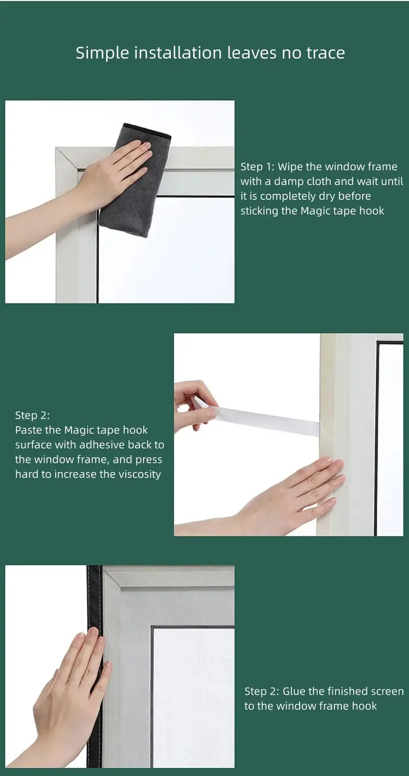 Myggnät för fönster, kardborre svart